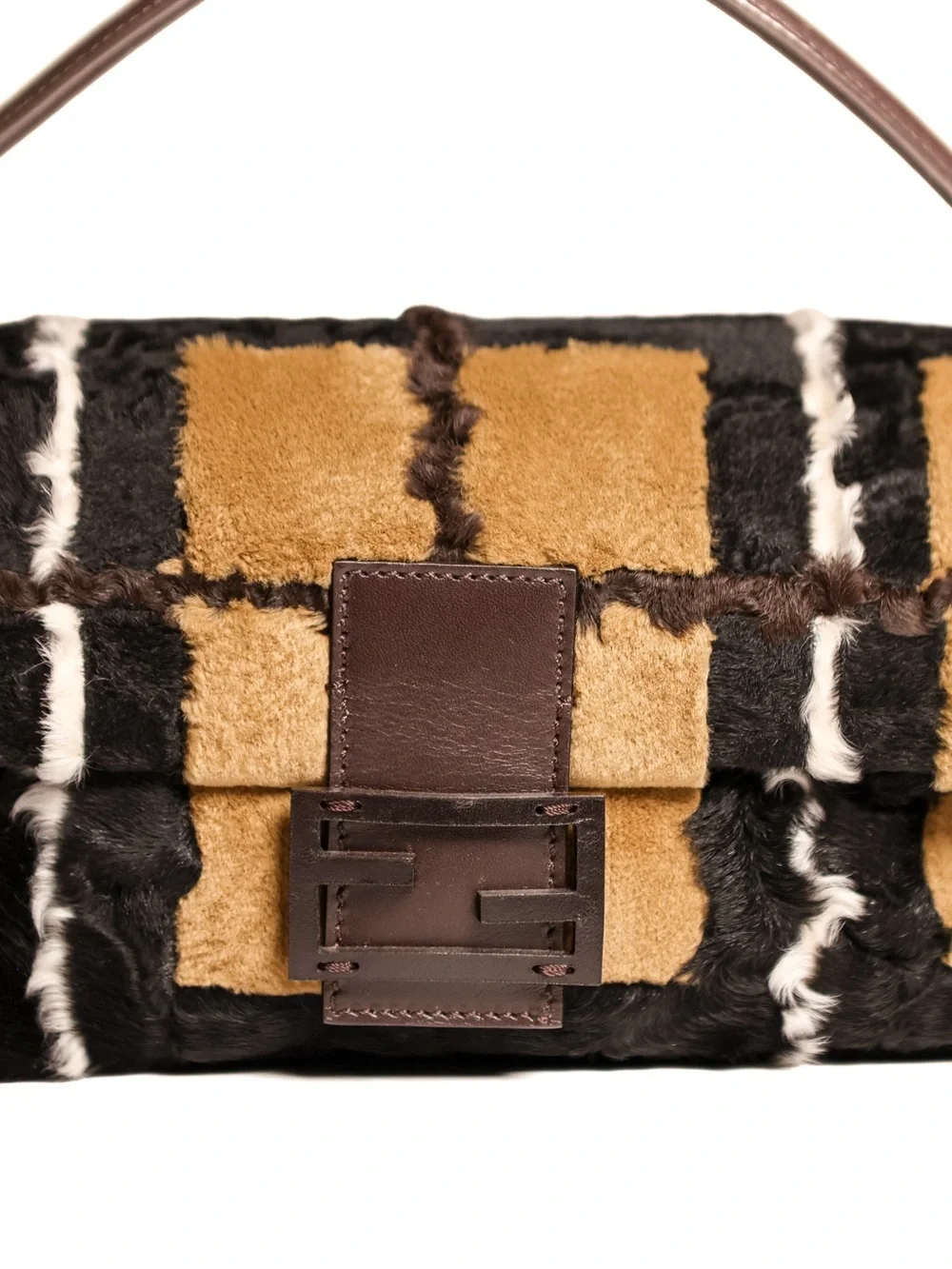 Fendi Fur Logo Baguette bag with black leather trim NWT